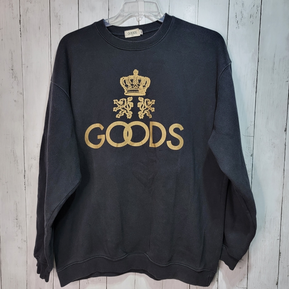“MM III GOODS” sweatshirt XL; BLACK w/GOLD; HEAVYWEIGHT; long-sleeve, women/men